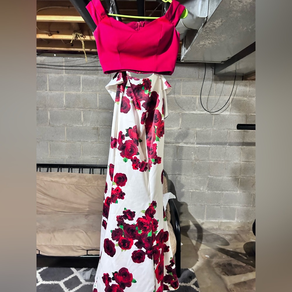 Red and white formal two-piece